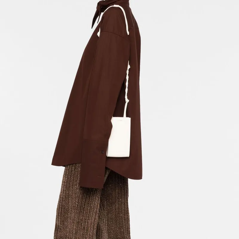 JIL SANDER Calfskin Shoulder Bag Crossbody Bag Women's White-3