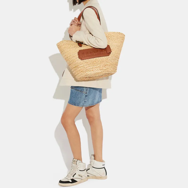 COACH Plant Material Tote Bag, Shopping Bag, Handbag, Shoulder Bag Women's Brown-3