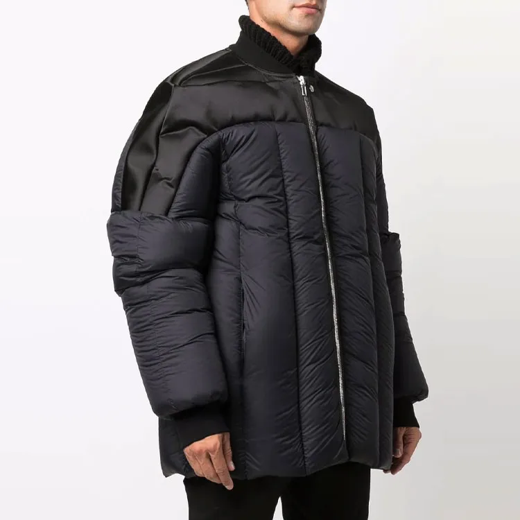 RICK OWENS/RO FW21 Solid Color Collarless Down Jacket Men's Black-3