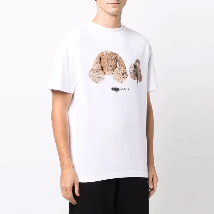 PALM ANGELS Bear Print Sprayed Logo T shirt-3