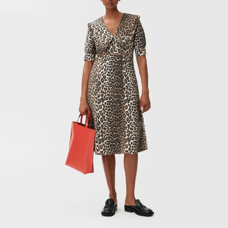 GANNI Short Sleeved Dresses Women's Brown-2