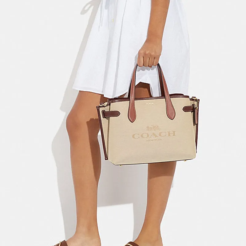 COACH Fabric With Cow Leather Shoulder Bag, Crossbody Bag, Handbag Regular Women's Beige-3