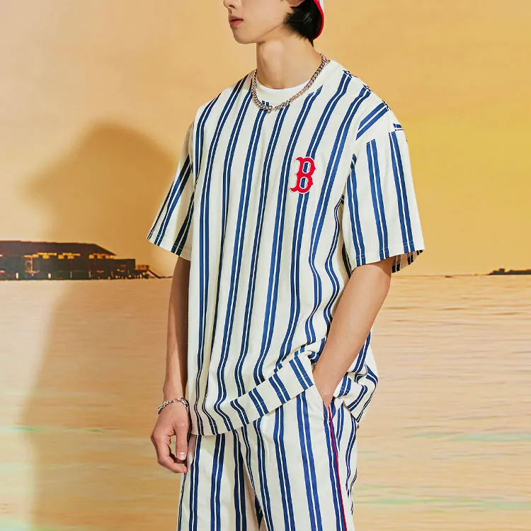 MLB Ethnic Stripe Mega Overfit T Shirt Unisex Marine Blue-3
