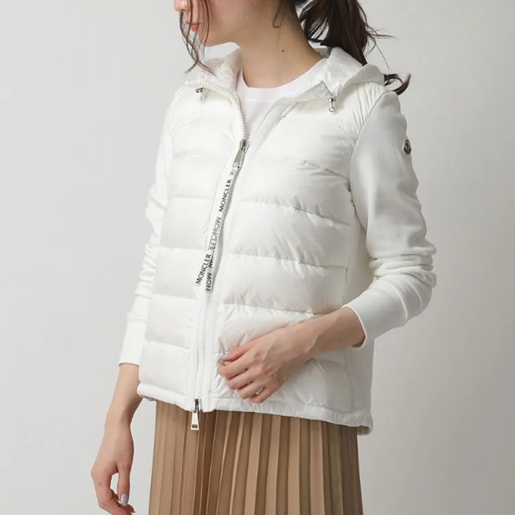 Moncler Solid Color Hooded Detachable Hood Fitted Thin Down Jacket Women's White-3