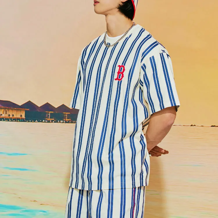 MLB Ethnic Stripe Mega Overfit T Shirt Unisex Marine Blue-5