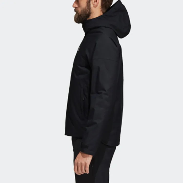 Adidas Solid Color Brand Logo Hooded Puffer Jacket Men's Black-3