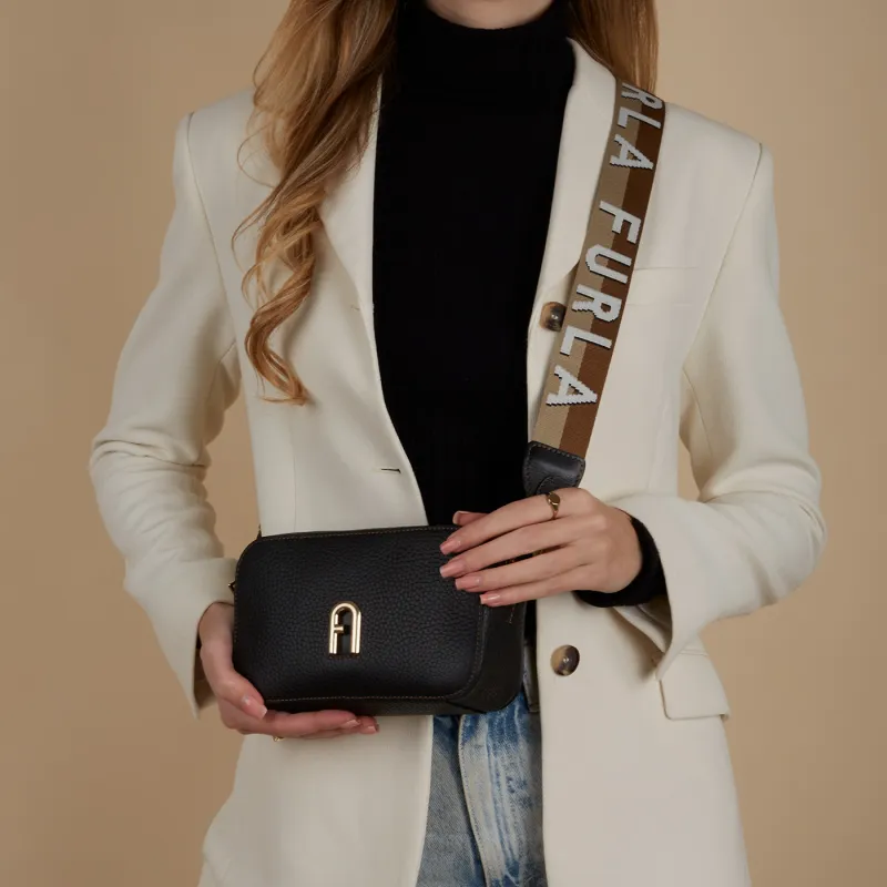 Furla Primula Grained Leather Camera Bags Crossbody Bags Shoulder Bags Small Size Women's Black-4
