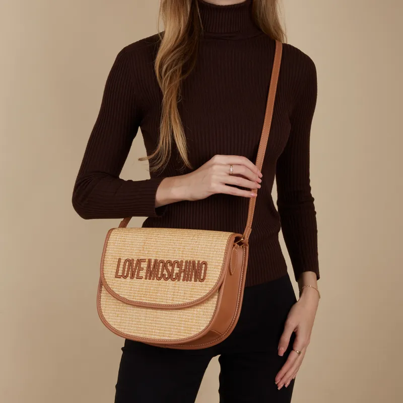 LOVE MOSCHINO Raffia Shoulder Bag Crossbody Bag Women's Beige/Umber-4