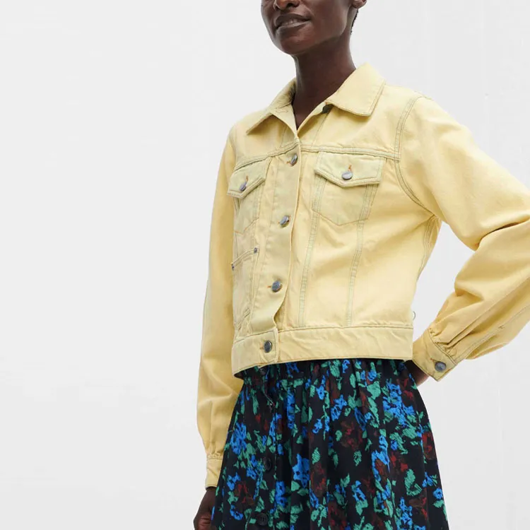 GANNI Denim Jackets Women's Yellow-4