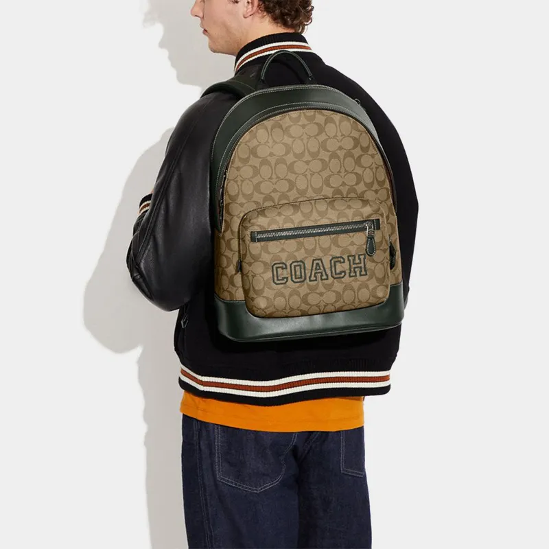 COACH West Cow Leather Backpack Tubas Men's Khaki & Green-3