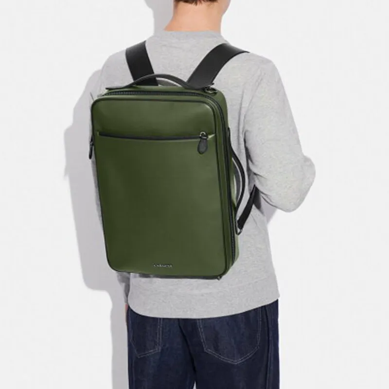 COACH Graham Smooth Calf Leather Backpack Regular Men's Olive Green-3