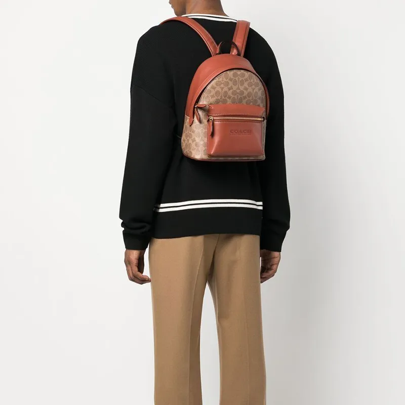 COACH Charter Signature Coated Canvas And Refined Calfskin Backpack Men's Brown-3