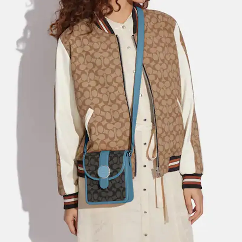COACH Lonnie Jacquard With Refined Pebbled Leather Shoulder Bag Crossbody Bag Mini Women's Pacific Blue-4