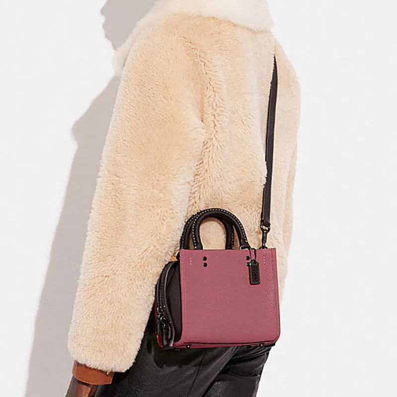 COACH Rogue Cow Leather Handbag Shoulder Bag Crossbody Bag Small Size Women's Fuchsia-5