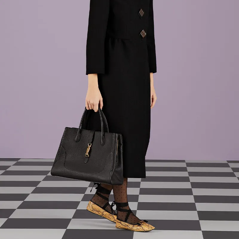 GUCCI Jackie 1961 Leather Tote Handbags Shoulder Bags Medium Size Unisex Black-8