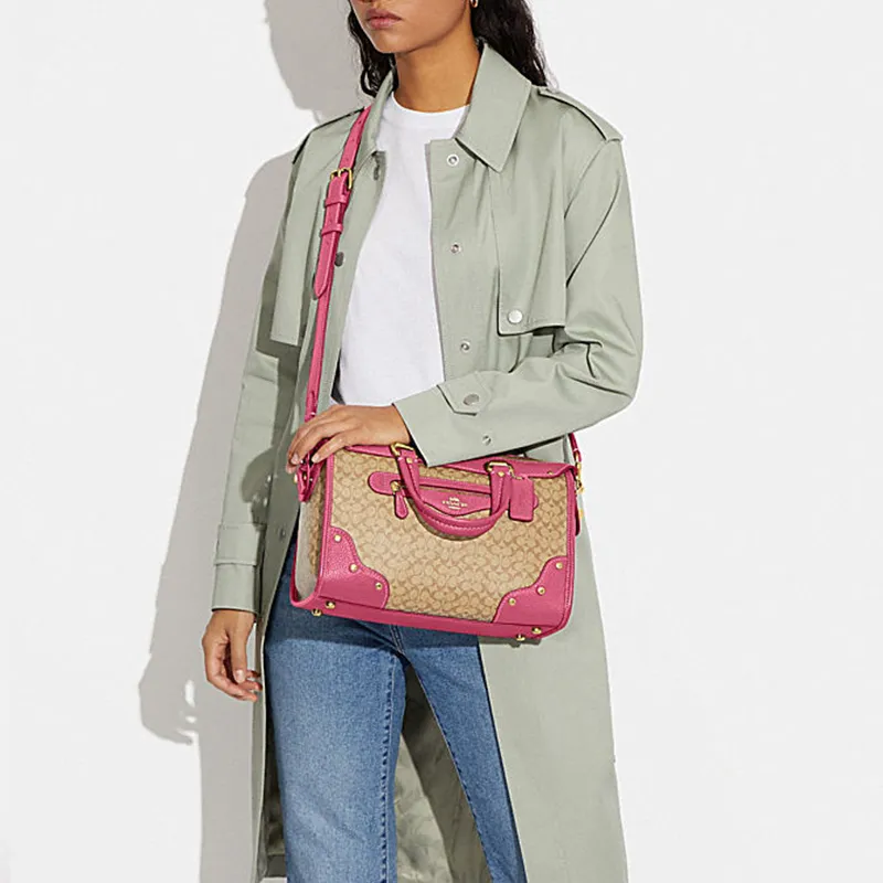 COACH Millie Leather Crossbody Bag, Shoulder Bag Large Size Women's Pink & Khaki-4