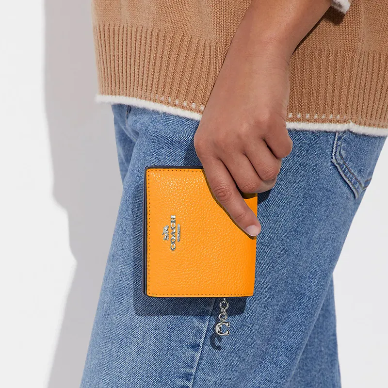 COACH Snap Wallet Leather Card Holder Wallet Mini Women's Papaya Color-2