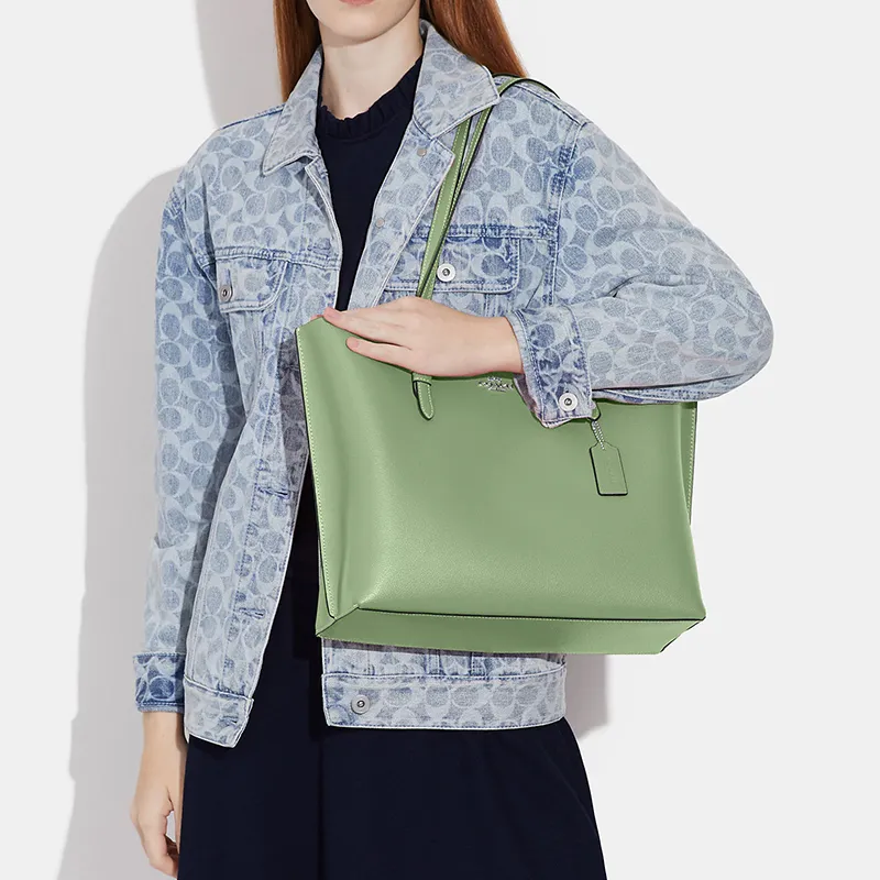 COACH Mollie Leather Tote Bag Shopping Bag Shoulder Bags Large Size Women's Grass Green-4