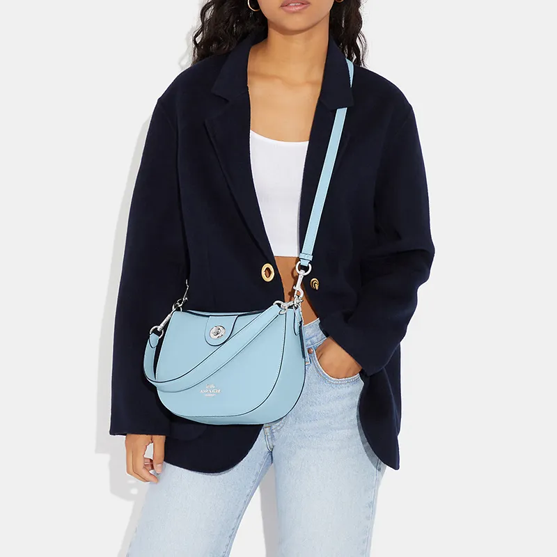 COACH Leather Crescent Bag Crossbody Bag Shoulder Bag Women's Sky Blue-4