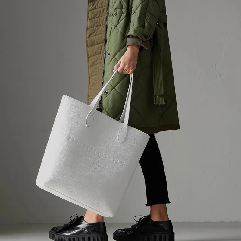 Burberry Cow Leather Tote Bag Shopping Bag Shoulder Bags Handbags Women's White-3