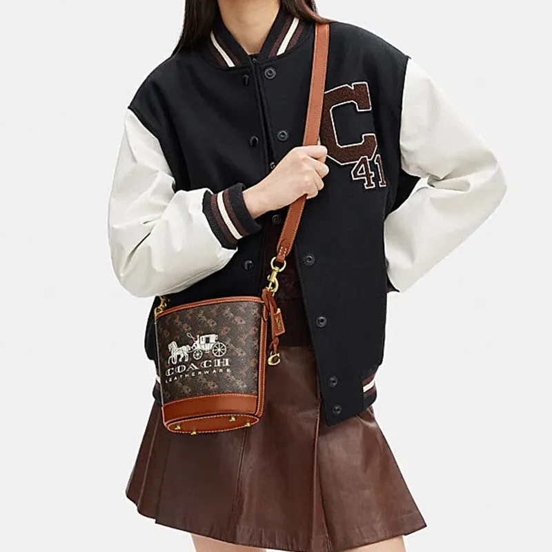 COACH Cow Leather Bucket Bag Handbag Crossbody Bag Mini Women's Black & Brown-3