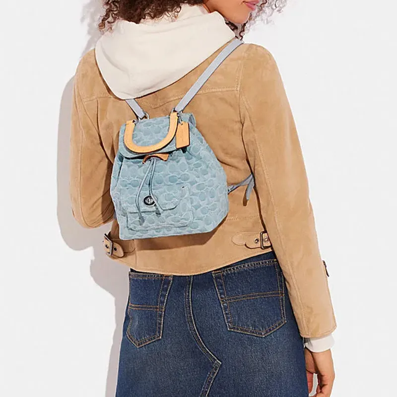 COACH Riya Fabric Backpack Medium Size Women's Blue-4