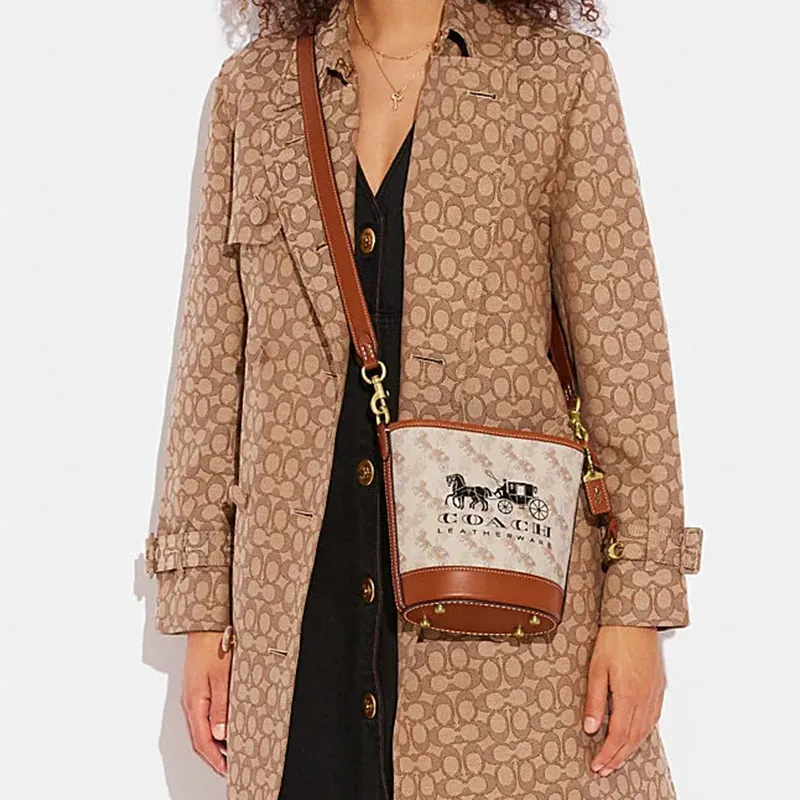COACH Dakotah PVC Cow Leather Bucket Bag Handbag Shoulder Bag Crossbody Bag Mini Women's White & Brown-4