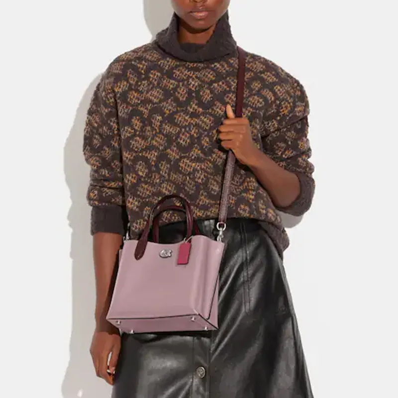 COACH Willow Leather Tote Bag, Shopping Bag, One Shoulder Handbag Medium Size Women's Washed Purple-4