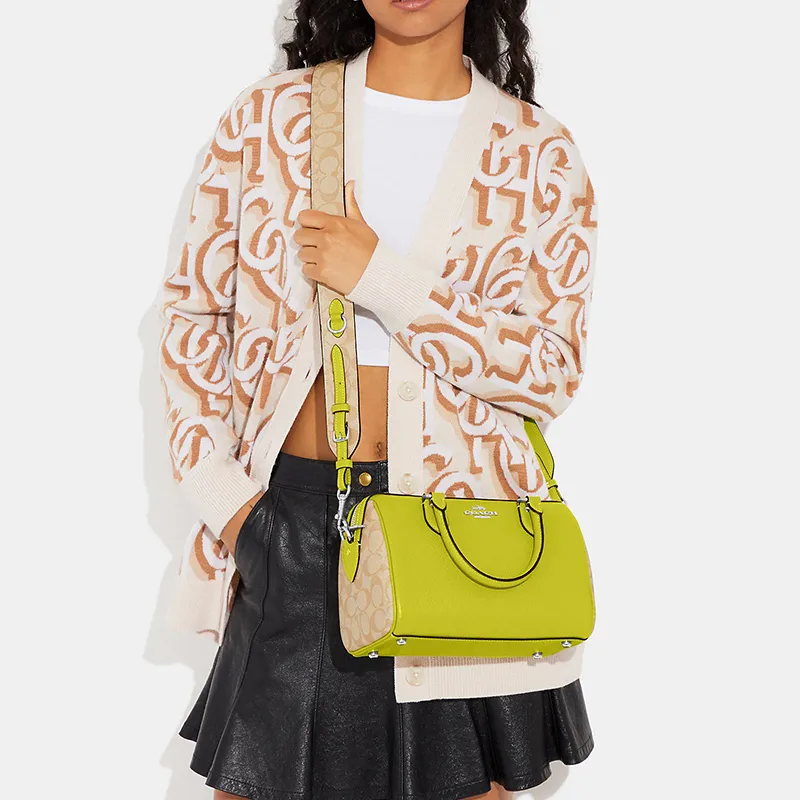 COACH Rowan Canvas With Pebbled Leather Boston Bag One Shoulder Handbags Women's Grass Green-4