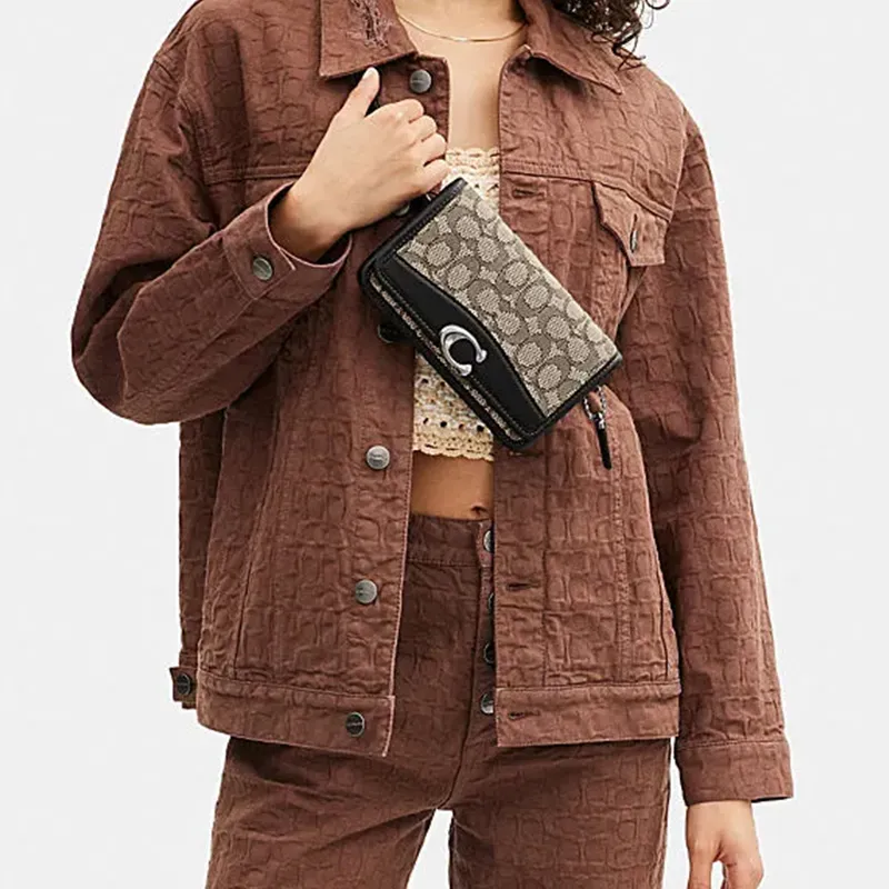 COACH Bandit Canvas With Leather Sling Bag, Fanny Pack, Crossbody Bag Women's Gray & Black-3