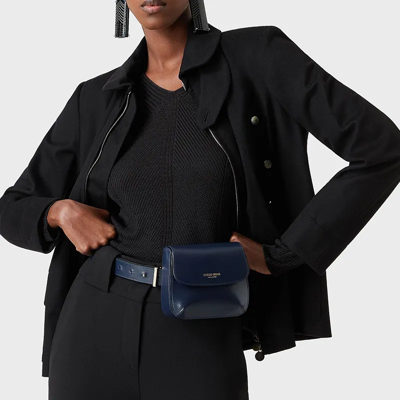 AMANI Cow Leather Shoulder Bag Women's Blue-5