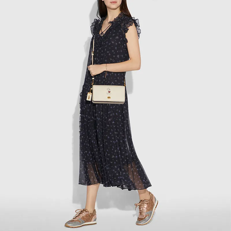 COACH Disney, Collaboration Dinky Leather Envelope Bag, Handbag, Shoulder Bag, Crossbody Bag Women's Beige-4