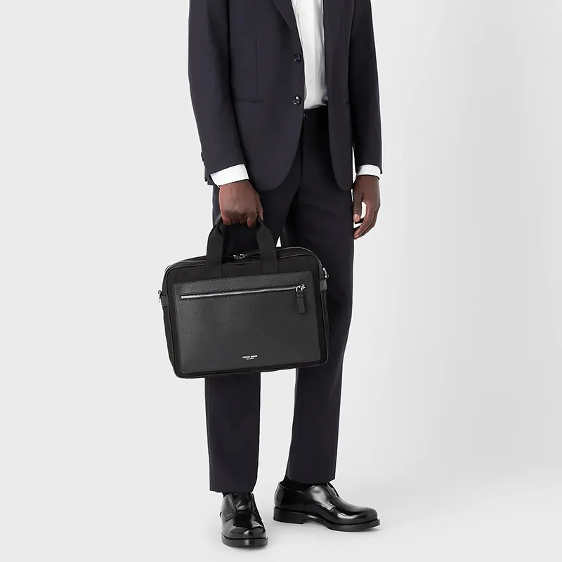 GIORGIO ARMANI Leather And Nylon Briefcases Men's Black-5