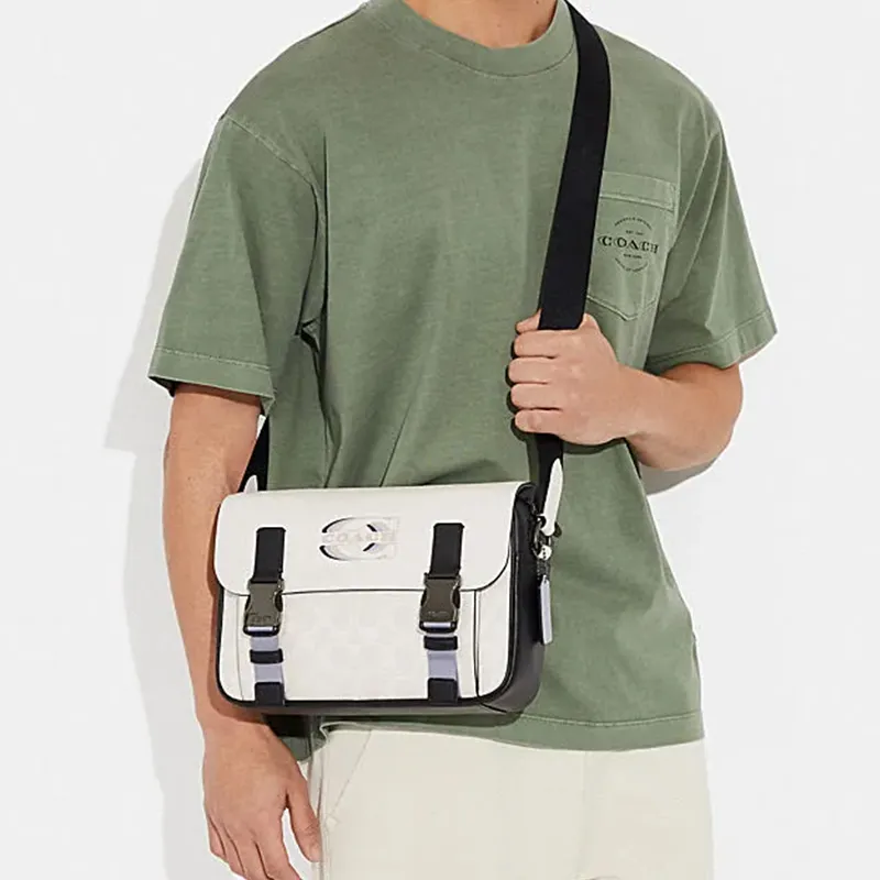 COACH Track Cow Leather Messenger Bag Shoulder Bag Crossbody Bag Large Size Unisex White-3