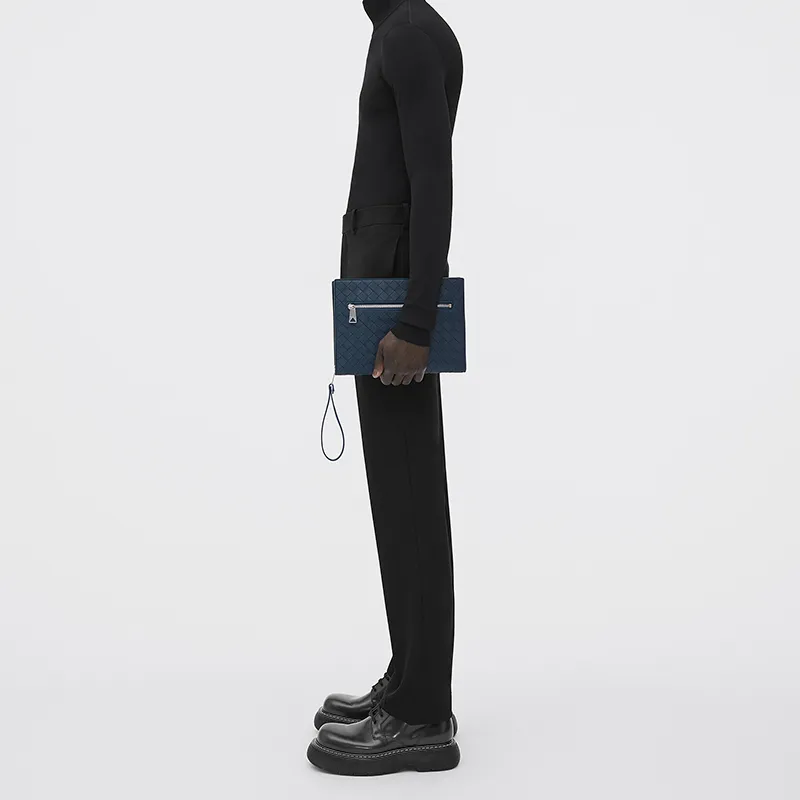 Bottega Veneta Leather Briefcase Document Bag Clutch Trumpets Men's Dark Blue-4