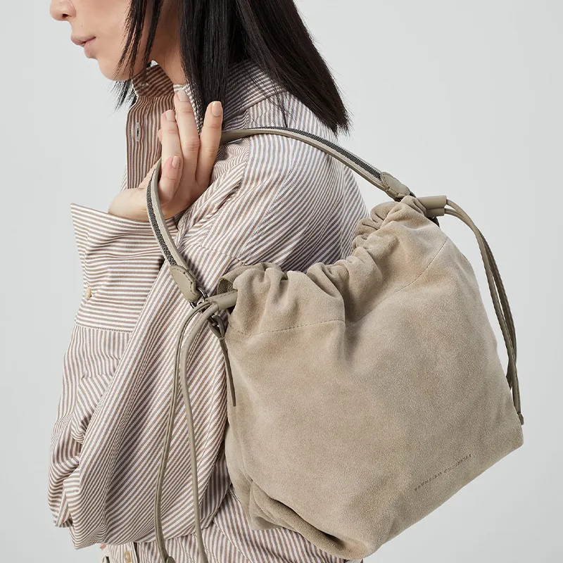 Brunello Cucinelli Suede Bucket Bags Shoulder Bags Women's Hazelnut-4