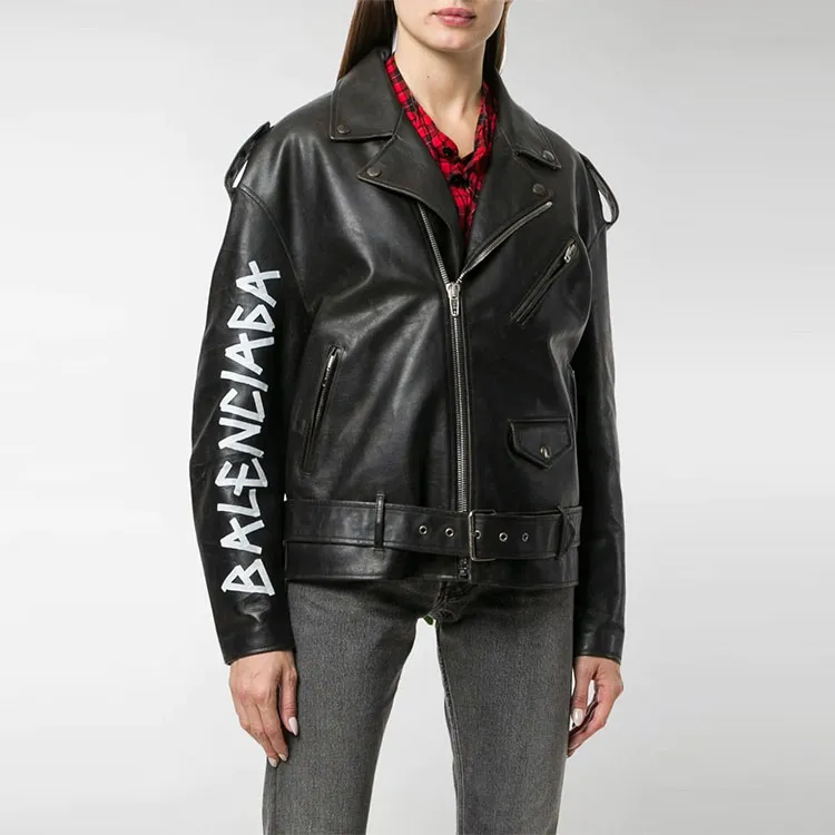 Balenciaga Leather Jackets Women's Black-3