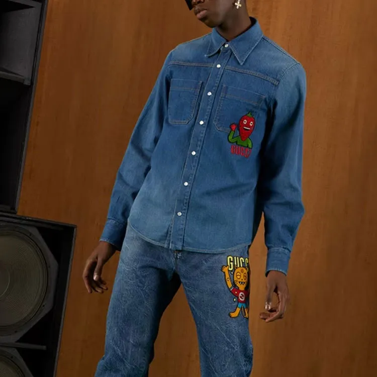 GUCCI Strawberry Patch Denim Jacket-3