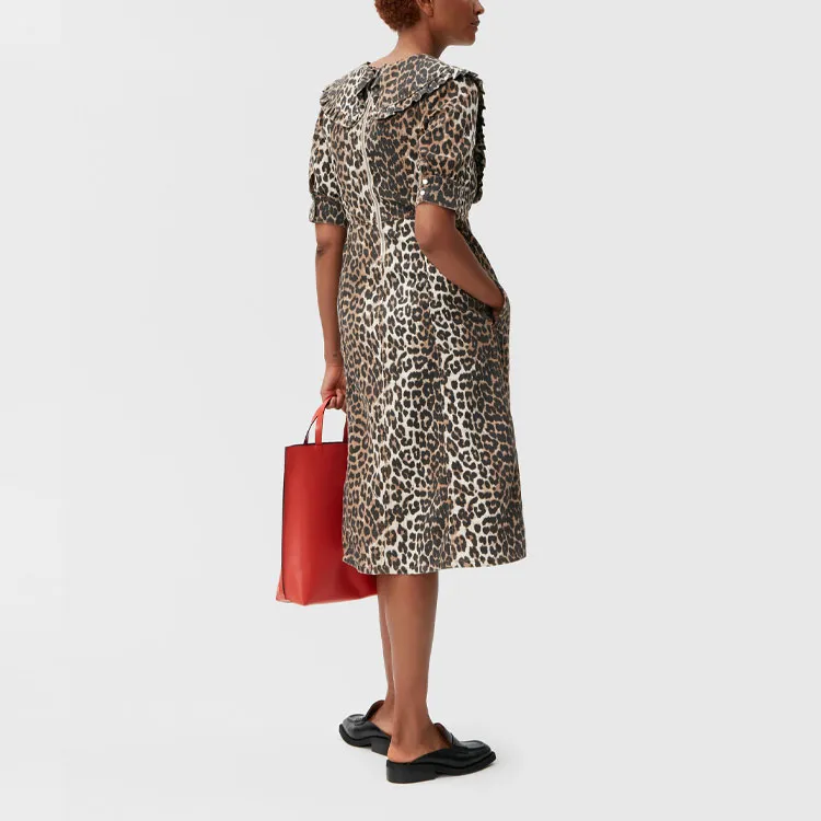 GANNI Short Sleeved Dresses Women's Brown-3