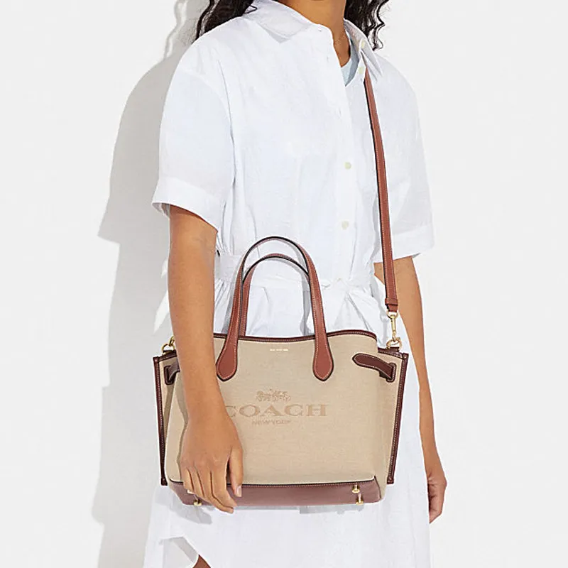 COACH Fabric With Cow Leather Shoulder Bag, Crossbody Bag, Handbag Regular Women's Beige-4