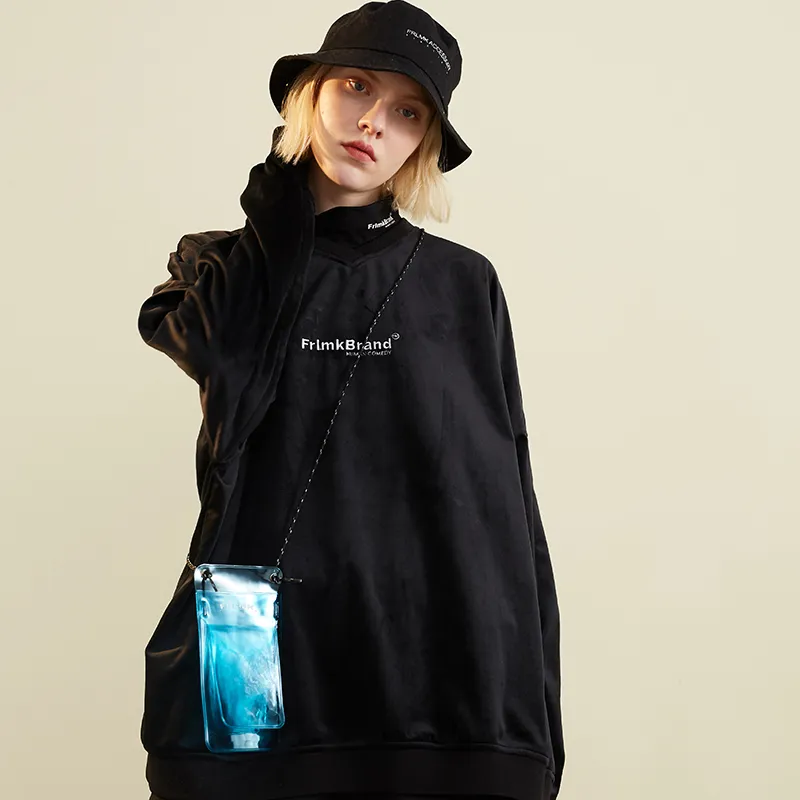 FRLMK V-Neck Loose Fit Regular Sweatshirt Unisex Black-3