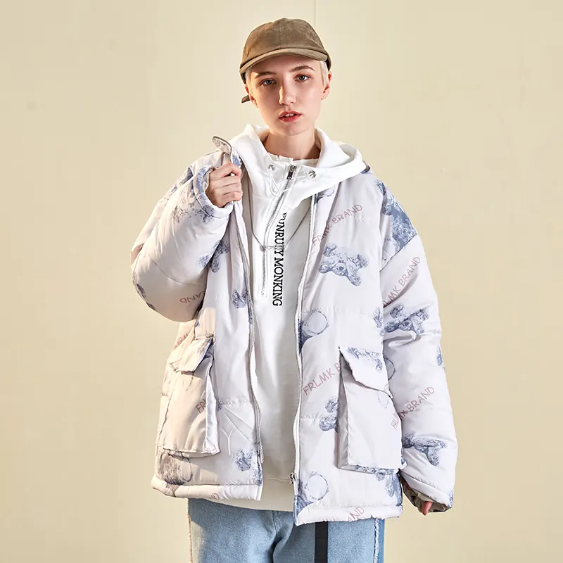 FRLMK Puffer Jackets Unisex Blue With White Lettering-2