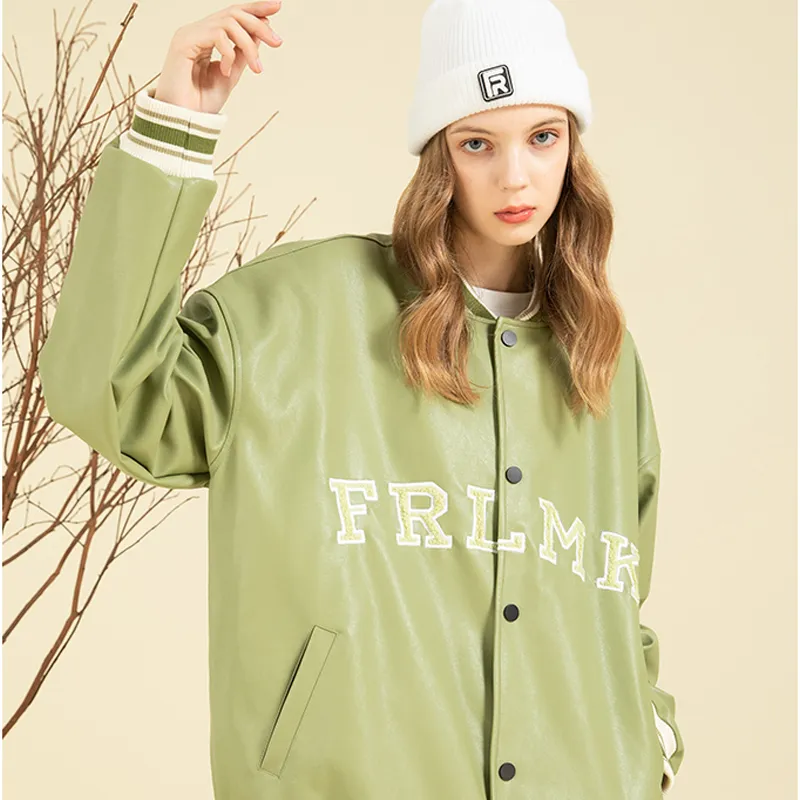 FRLMK Loose Fit Moderate Baseball Jacket Unisex Emerald Green-3
