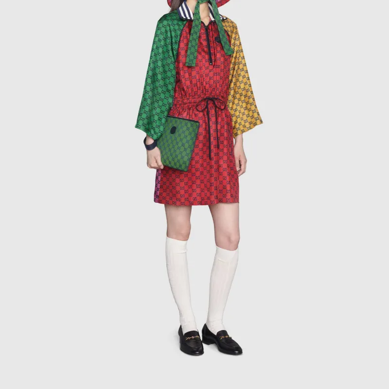 GUCCI Canvas With Leather Wristband Canvas Bag Clutch Unisex Green/Dark Blue-8