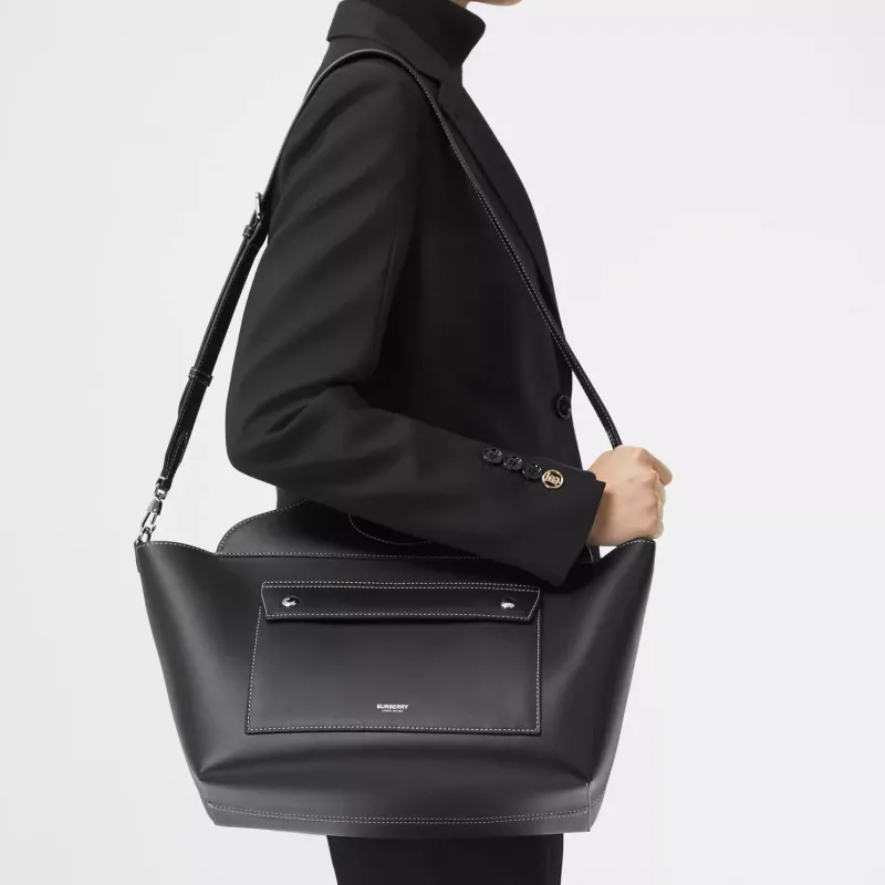 Burberry Pocket Bag Cow Leather Crossbody Bag, One Shoulder Handbag Women's Black-6