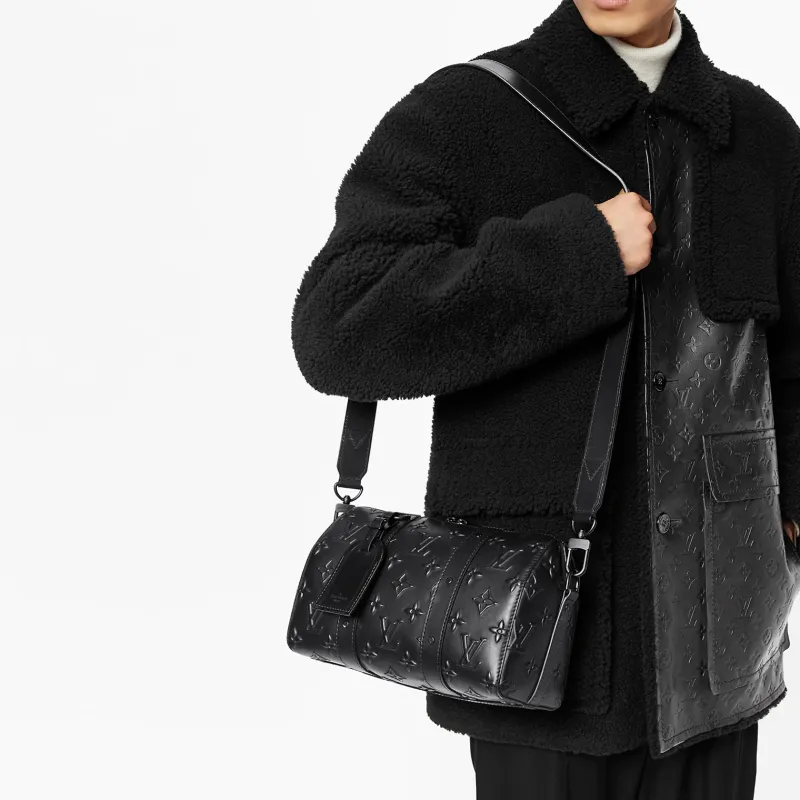 LOUIS VUITTON City Keepall Seal Cow Leather Travel Bag, Shoulder Bag, Crossbody Bag Regular Men's Black-6