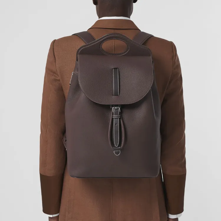 Burberry Pocket Bag Leather Backpack Men's Dark Gray Brown-4
