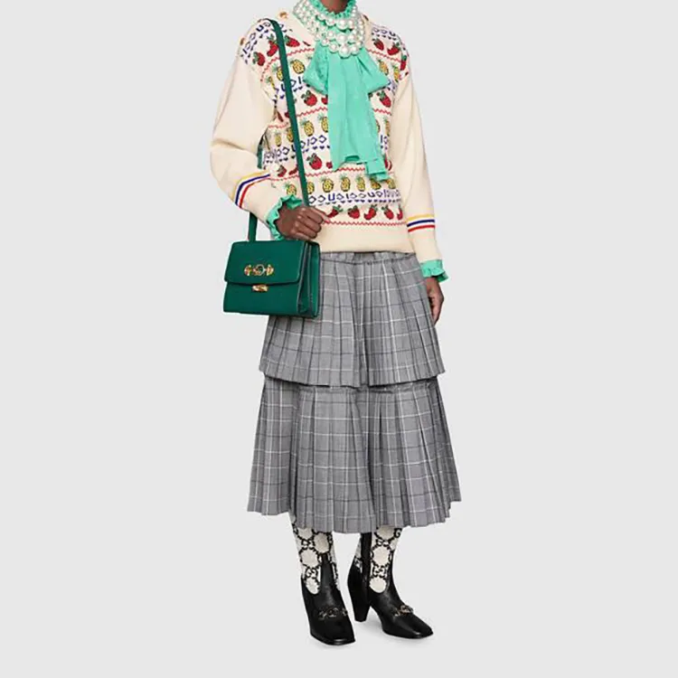 GUCCI Zumi Grained Leather Shoulder Bag Crossbody Bag Small Size Women's Dark Green-8