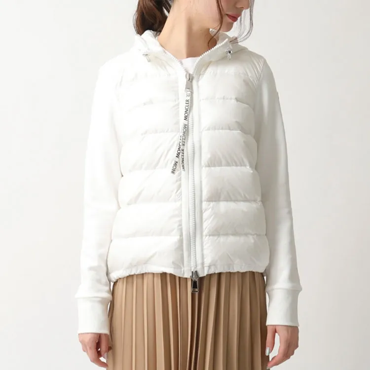Moncler Solid Color Hooded Detachable Hood Fitted Thin Down Jacket Women's White-2