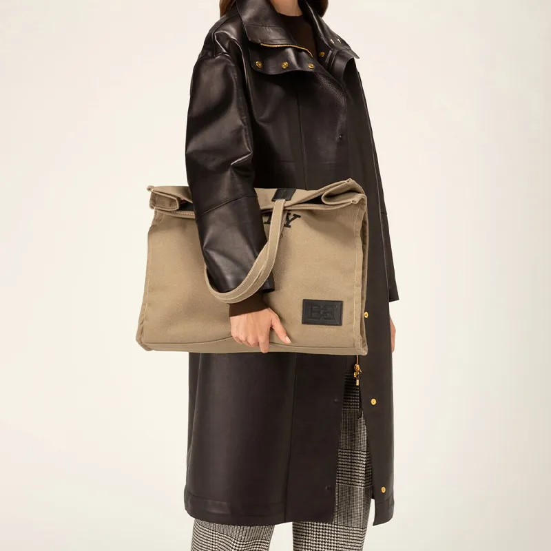 BALLY Crystalia Canvas Tote Bag Shopping Bag Canvas Bag Shoulder Bag Large Size Unisex Sandy Brown-4